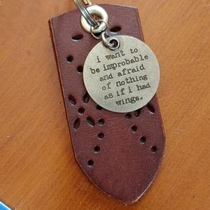 Leather keyring w quote charm